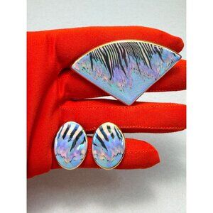 Modernist Ceramic Brooch Earrings Set Abstract Art Design Vintage